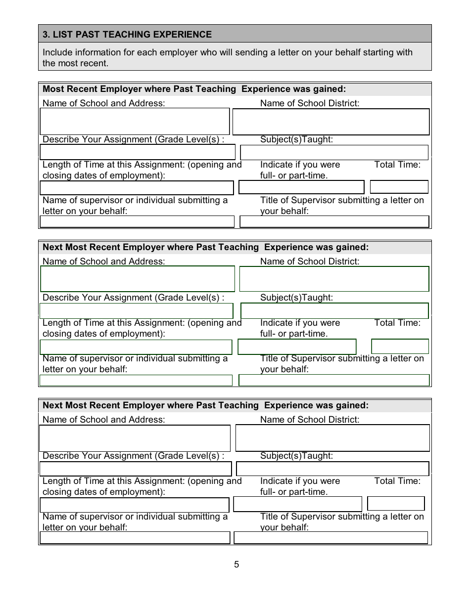 Form WE1 Application for an Evaluation of Teaching Experience Not With a Pei School Board for Salary Purposes - Prince Edward Island, Canada, Page 6