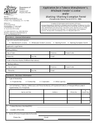 Application for a Tobacco Manufacturer&#039;s, Wholesale Vendor&#039;s License and/or Marking / Marking Exemption Permit - Prince Edward Island, Canada