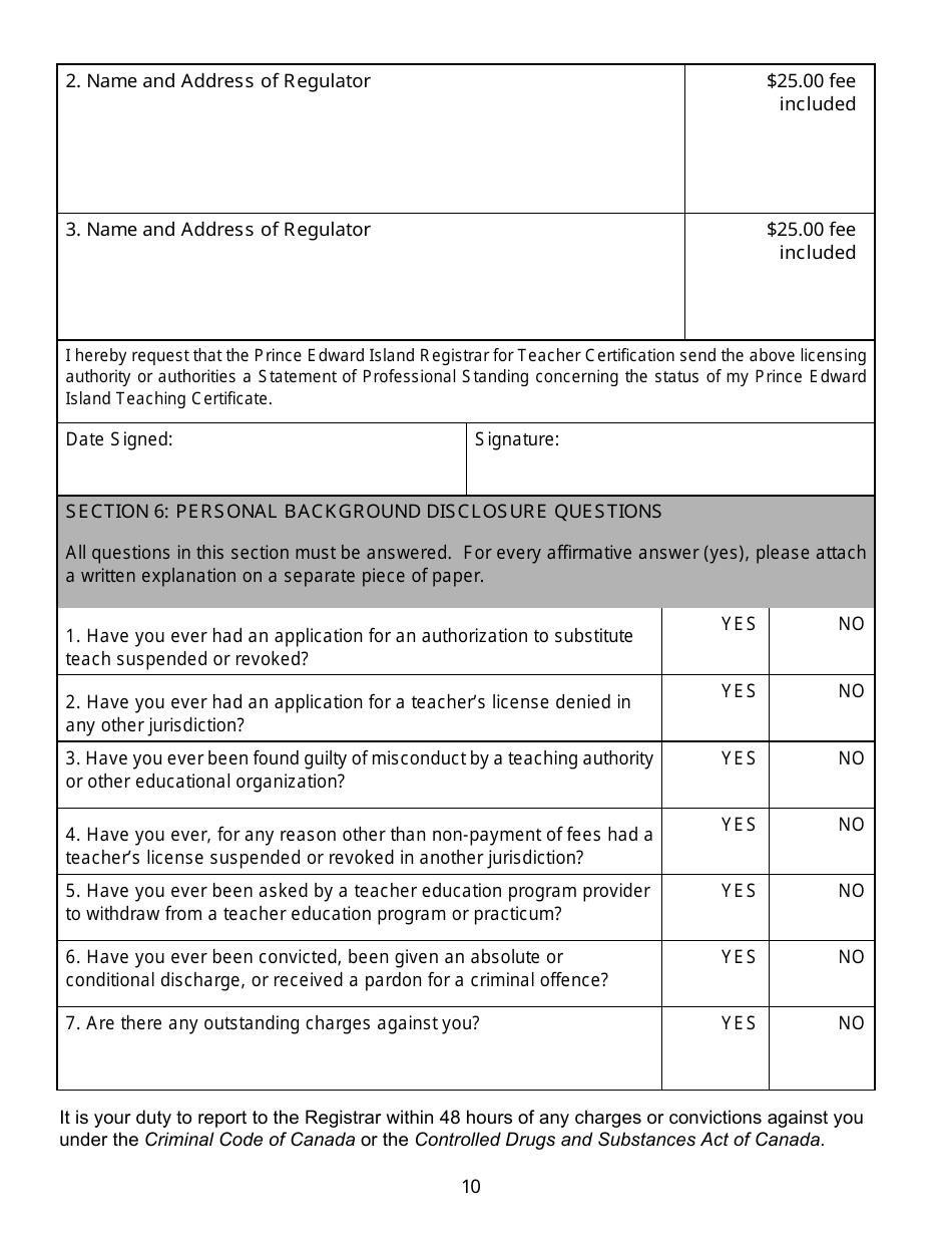 Form TL - PEI - ENG Application for a Teachers License - Prince Edward Island, Canada, Page 10