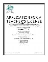 Form TL - PEI - ENG Application for a Teacher&#039;s License - Prince Edward Island, Canada