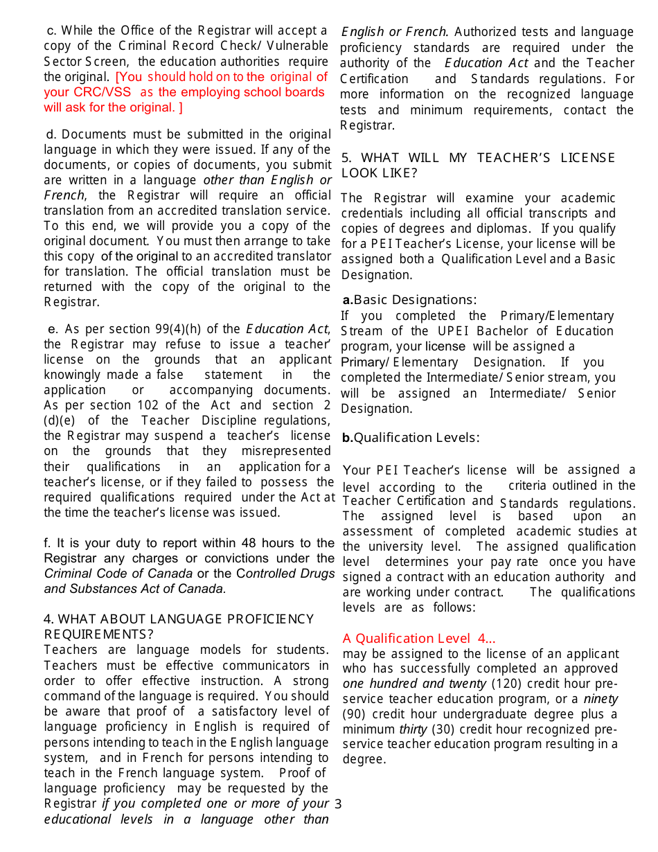 Form TL - PEI - ENG Application for a Teachers License - Prince Edward Island, Canada, Page 3