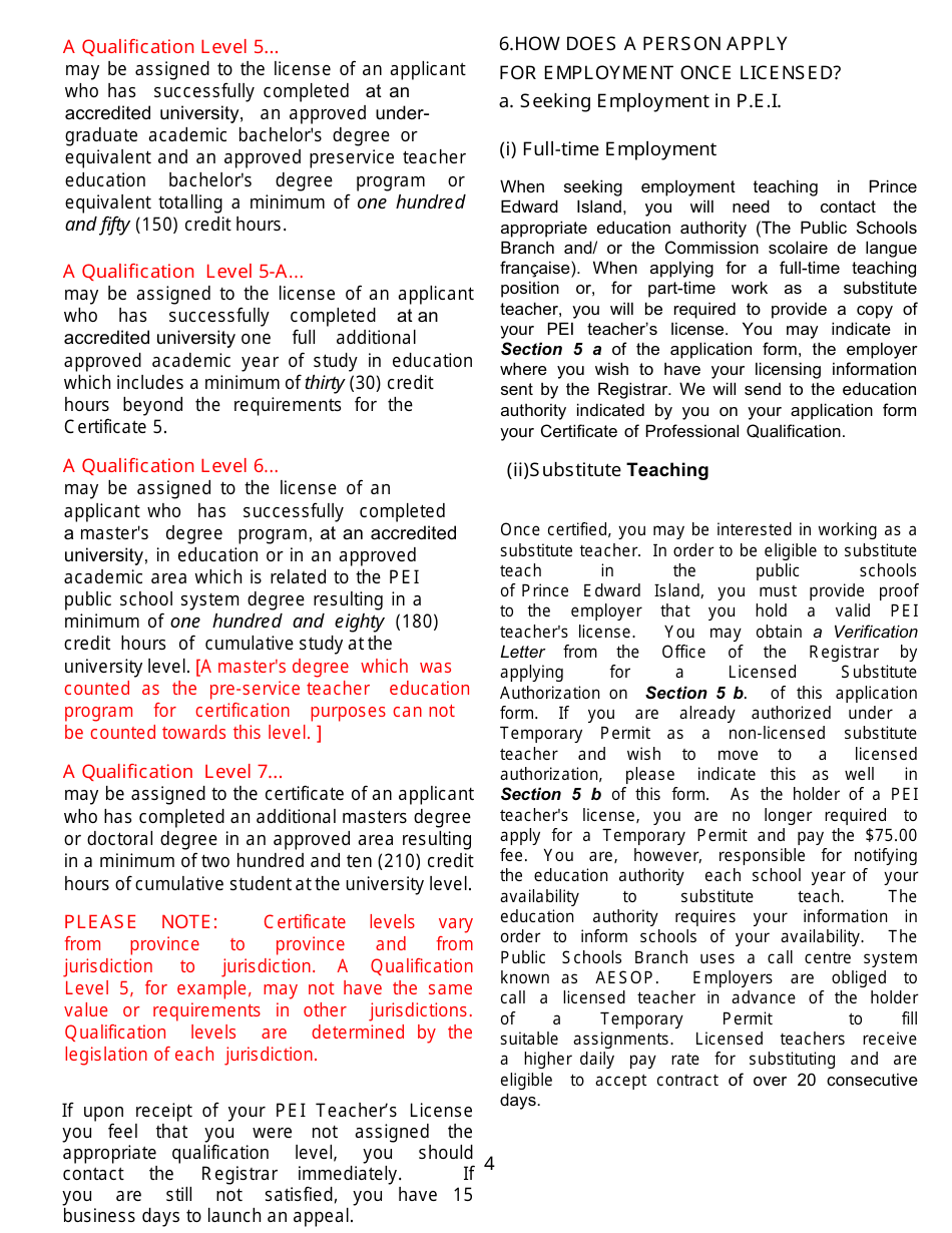 Form TL - PEI - ENG Application for a Teachers License - Prince Edward Island, Canada, Page 4