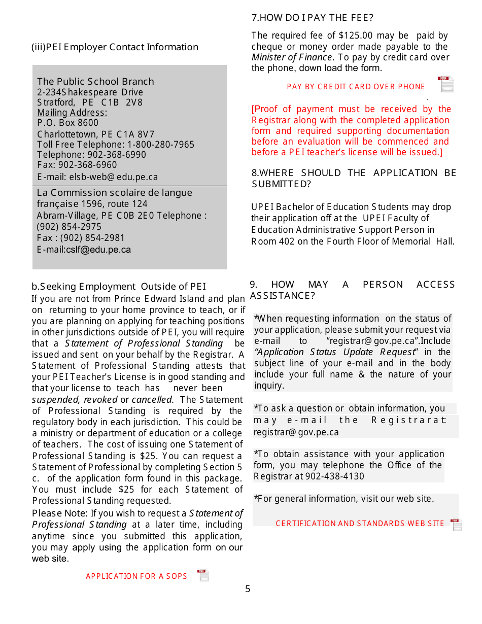 Form TL - PEI - ENG Application for a Teachers License - Prince Edward Island, Canada, Page 5