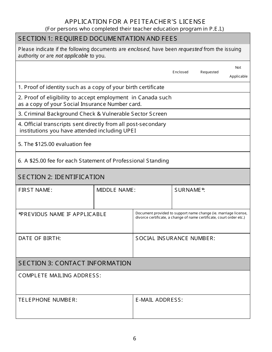 Form TL - PEI - ENG Application for a Teachers License - Prince Edward Island, Canada, Page 6