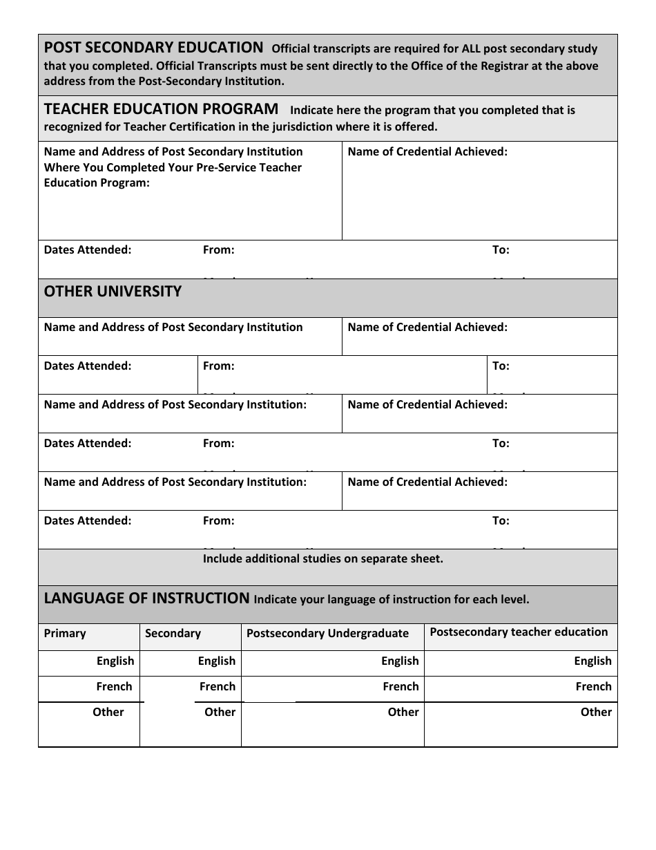 Form TL-CAN-ENG Application for a Teachers License - Prince Edward Island, Canada, Page 10