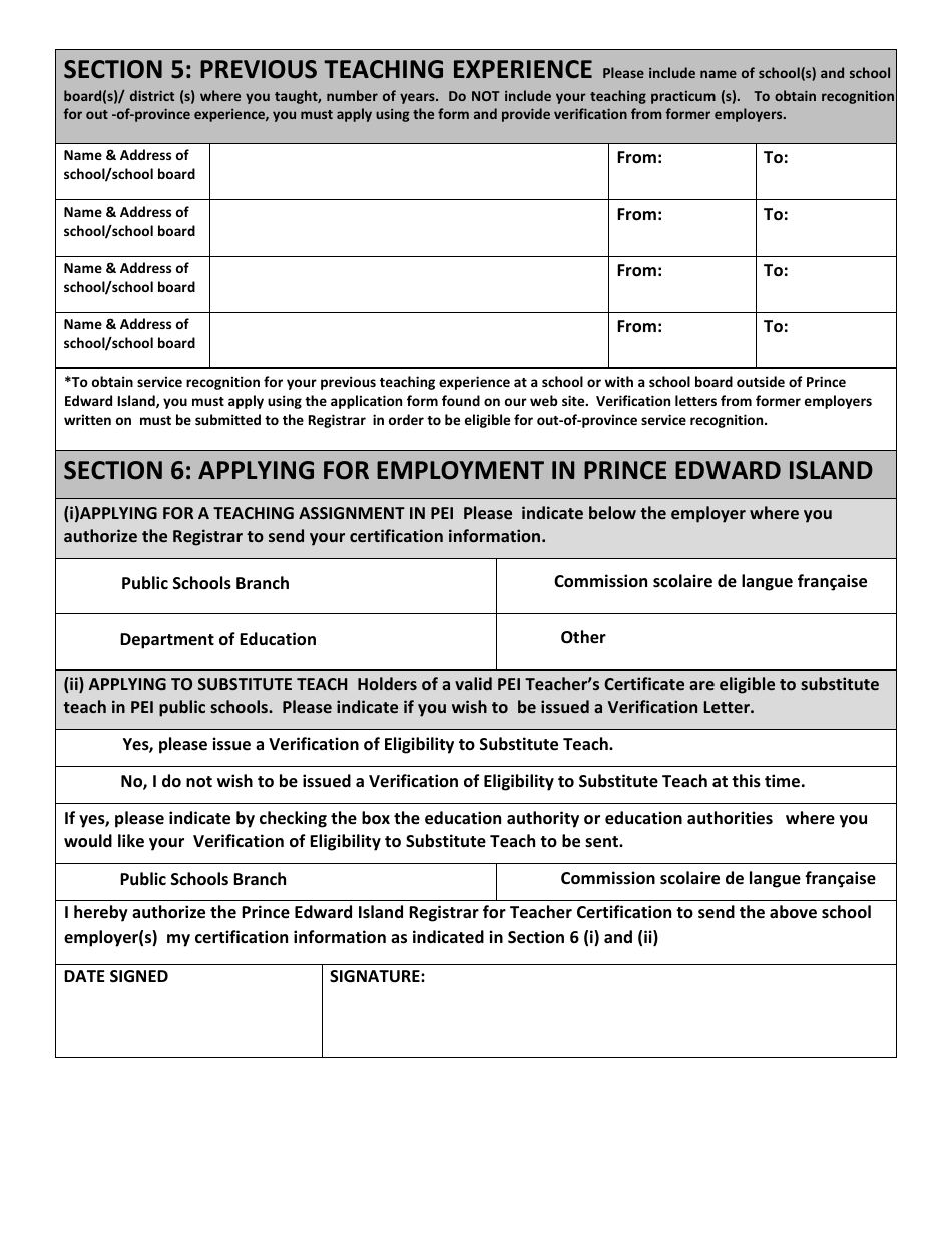 Form TL-CAN-ENG Application for a Teachers License - Prince Edward Island, Canada, Page 11