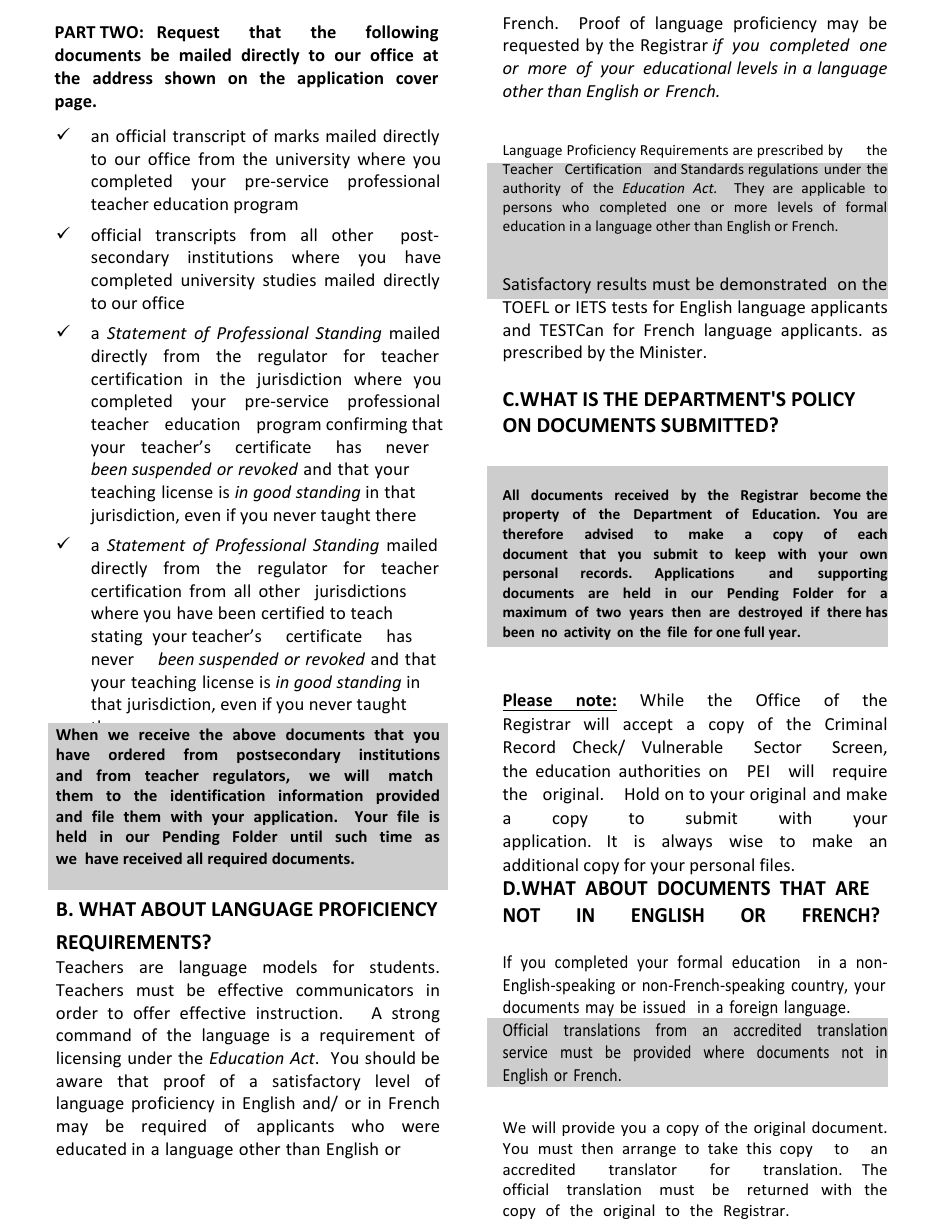 Form TL-CAN-ENG Application for a Teachers License - Prince Edward Island, Canada, Page 3