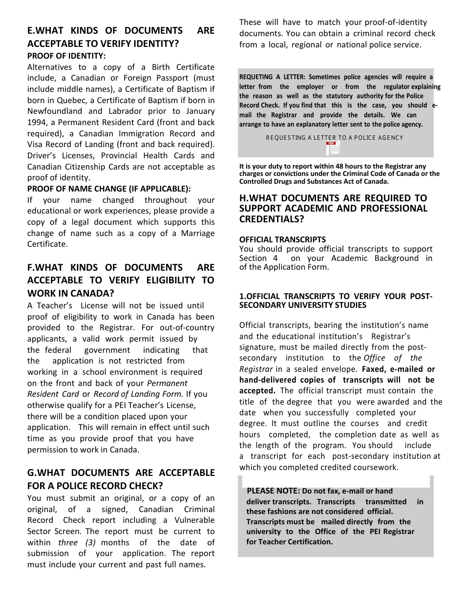 Form TL-CAN-ENG Application for a Teachers License - Prince Edward Island, Canada, Page 4