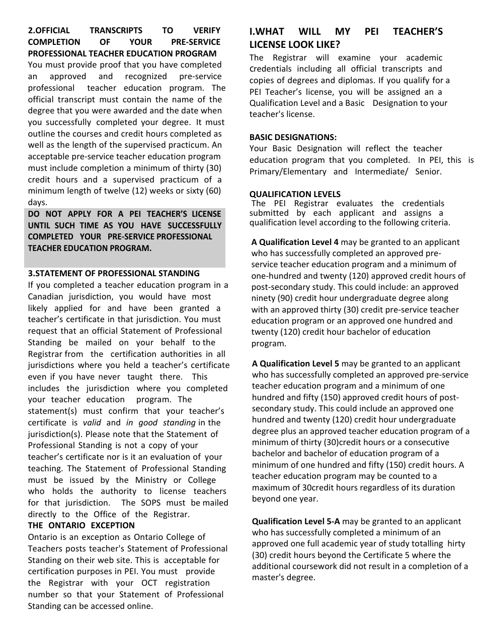Form TL-CAN-ENG Application for a Teachers License - Prince Edward Island, Canada, Page 5