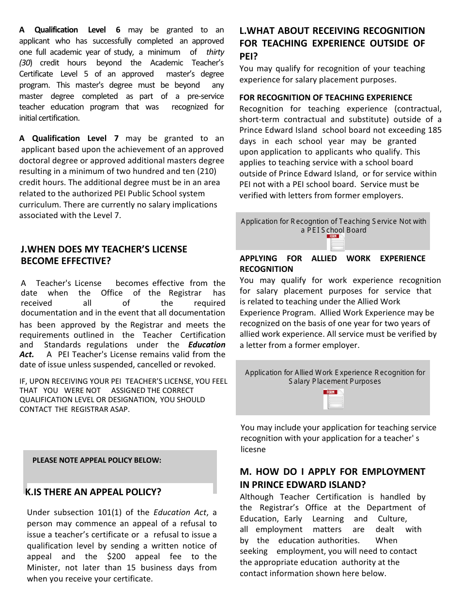 Form TL-CAN-ENG Application for a Teachers License - Prince Edward Island, Canada, Page 6