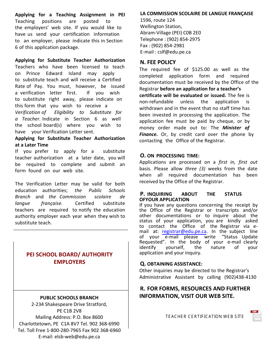 Form TL-CAN-ENG Application for a Teachers License - Prince Edward Island, Canada, Page 7