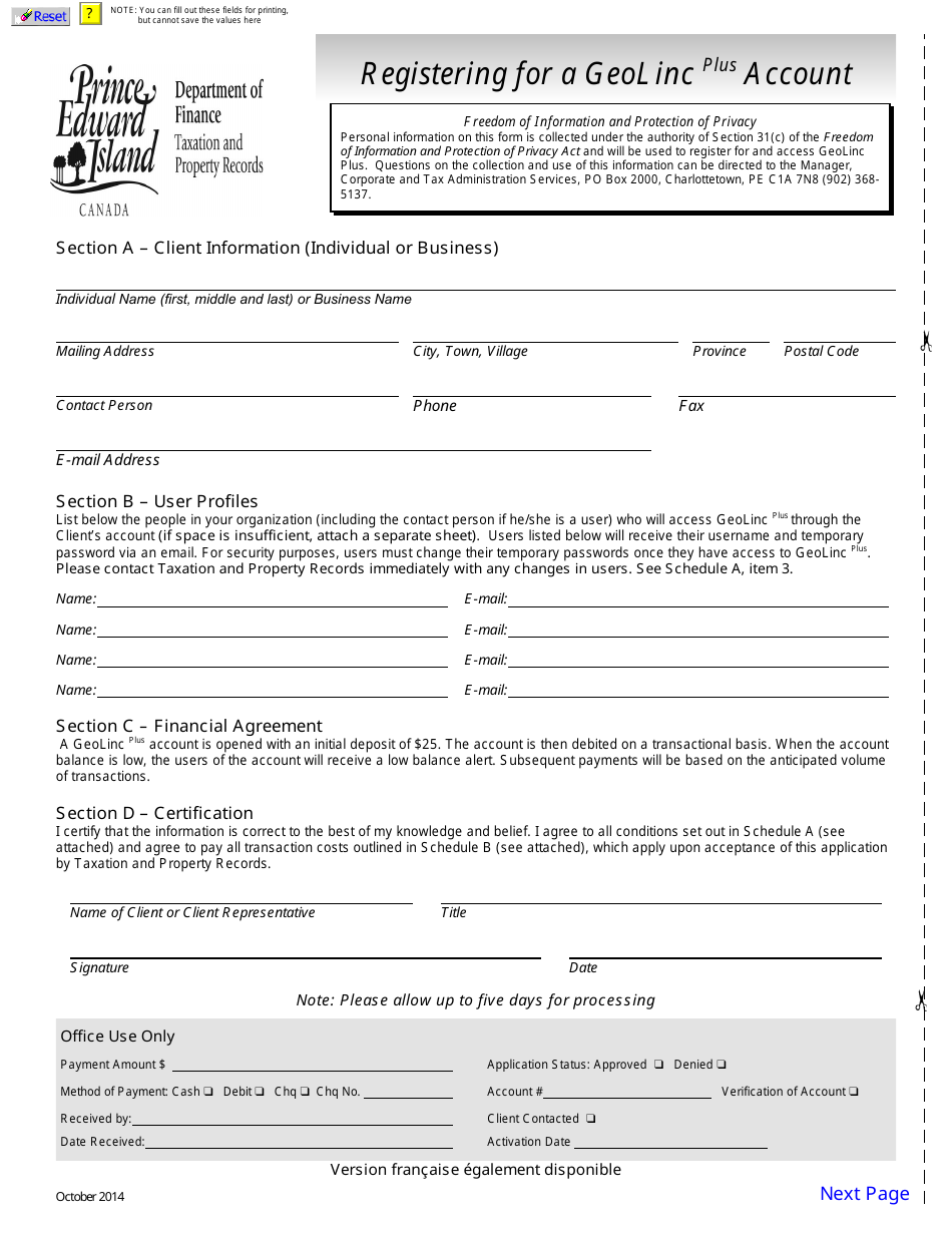 Registering for a Geolinc Plus Account - Prince Edward Island, Canada, Page 2