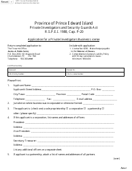 &quot;Application for a Private Investigators Business License&quot; - Prince Edward Island, Canada