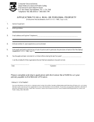 &quot;Application to Sell Real or Personal Property&quot; - Prince Edward Island, Canada