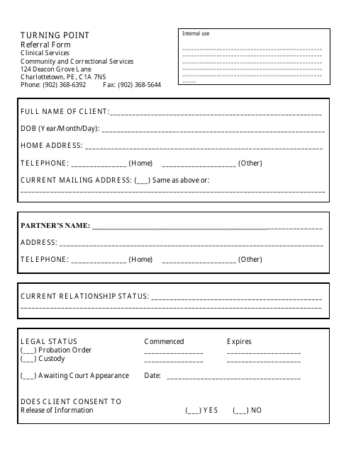 Form CS03 Turning Point Referral Form - Prince Edward Island, Canada