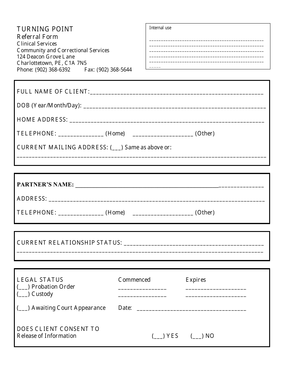 Form CS03 Turning Point Referral Form - Prince Edward Island, Canada, Page 1