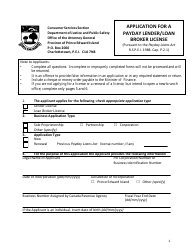 Application for a Payday Lender/Loan Broker License - Prince Edward Island, Canada