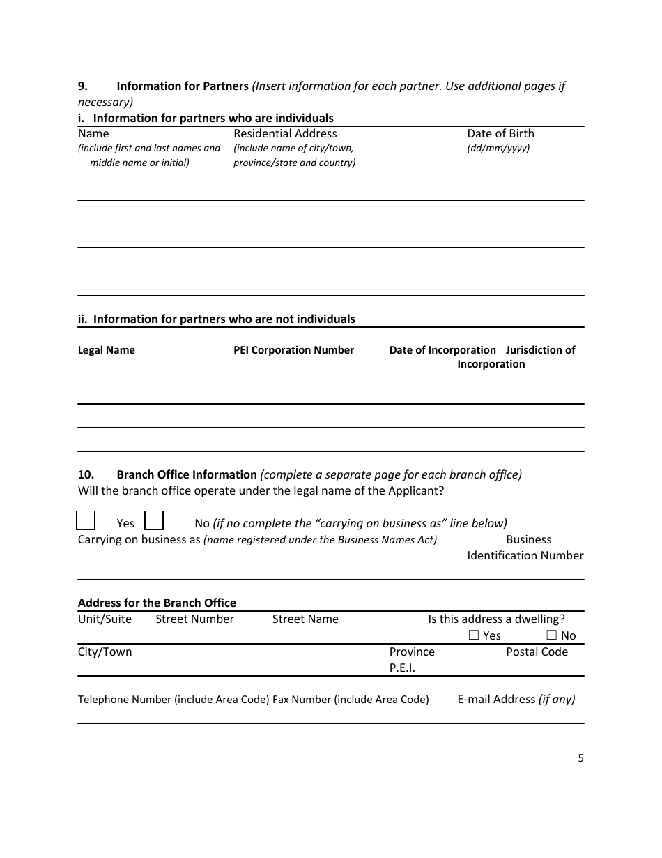 Application for a Payday Lender / Loan Broker License - Prince Edward Island, Canada, Page 5