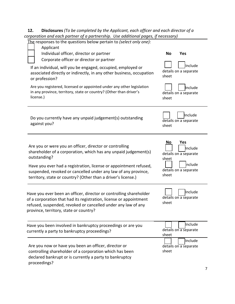 Application for a Payday Lender / Loan Broker License - Prince Edward Island, Canada, Page 7
