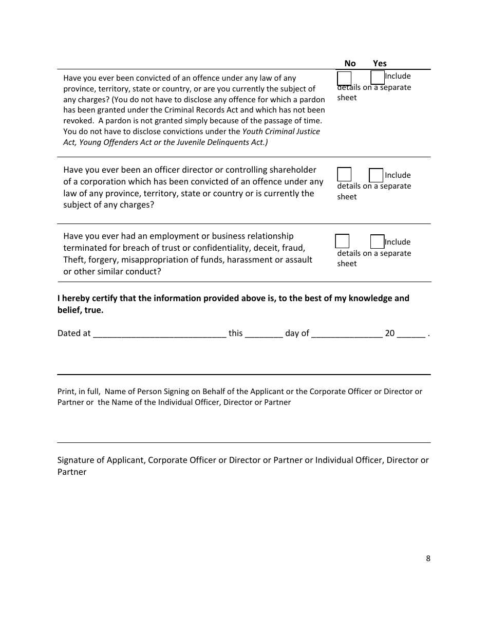Application for a Payday Lender / Loan Broker License - Prince Edward Island, Canada, Page 8