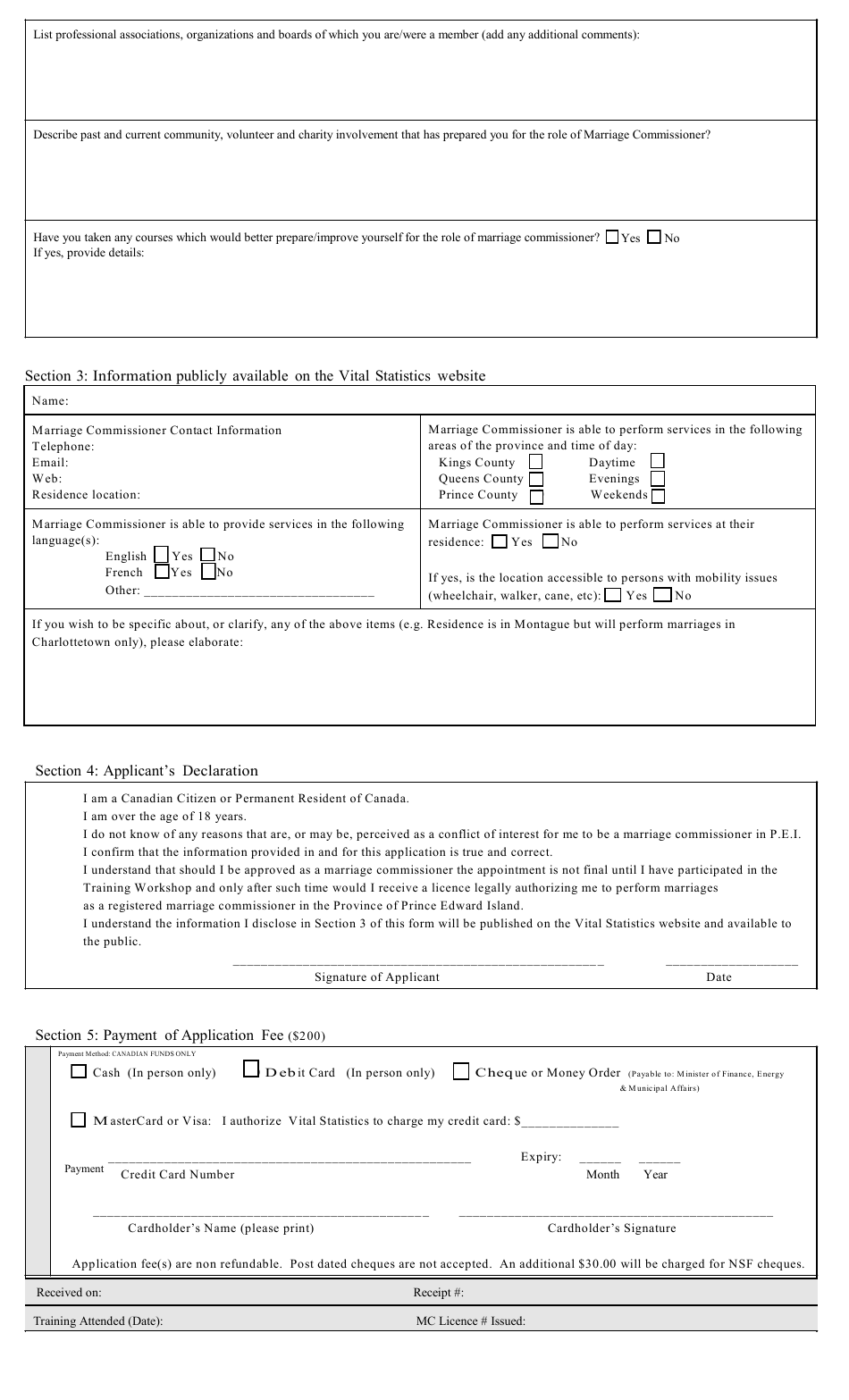 Application for Pei Marriage Commissioner Licence - Prince Edward Island, Canada, Page 3