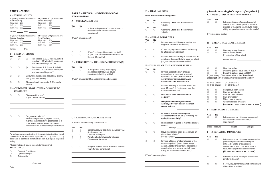Form 17TR15-46631 Drivers Medical Certificate - Prince Edward Island, Canada, Page 2