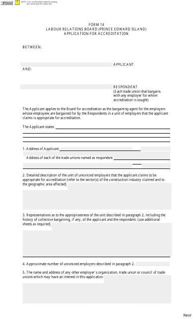Form 14 Application for Accreditation - Prince Edward Island, Canada