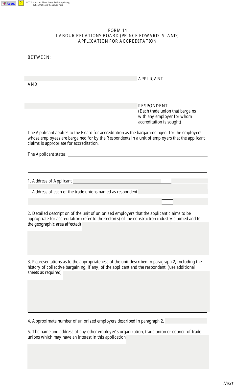 Form 14 Application for Accreditation - Prince Edward Island, Canada, Page 1