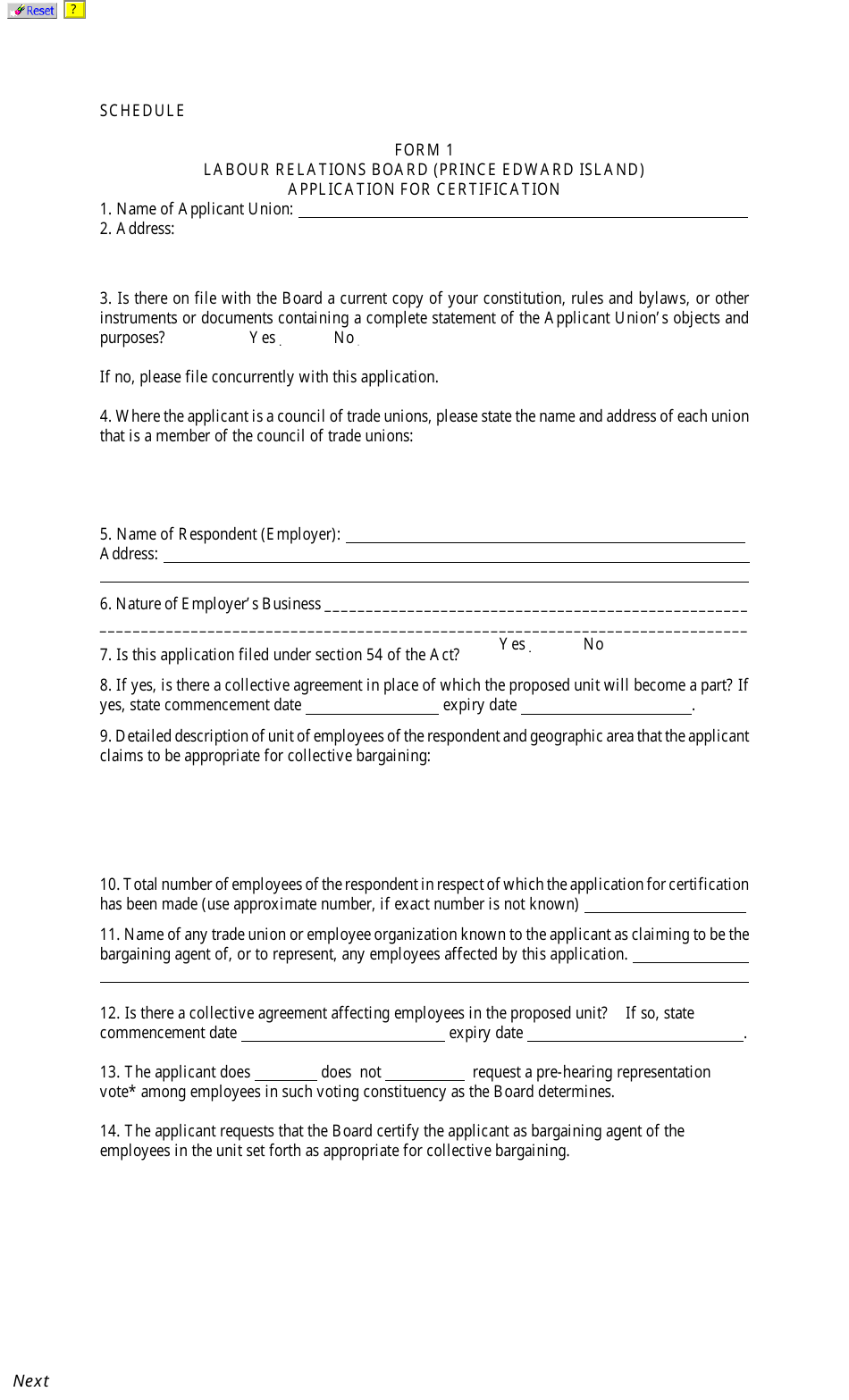 Form 1 - Fill Out, Sign Online and Download Fillable PDF, Prince Edward ...