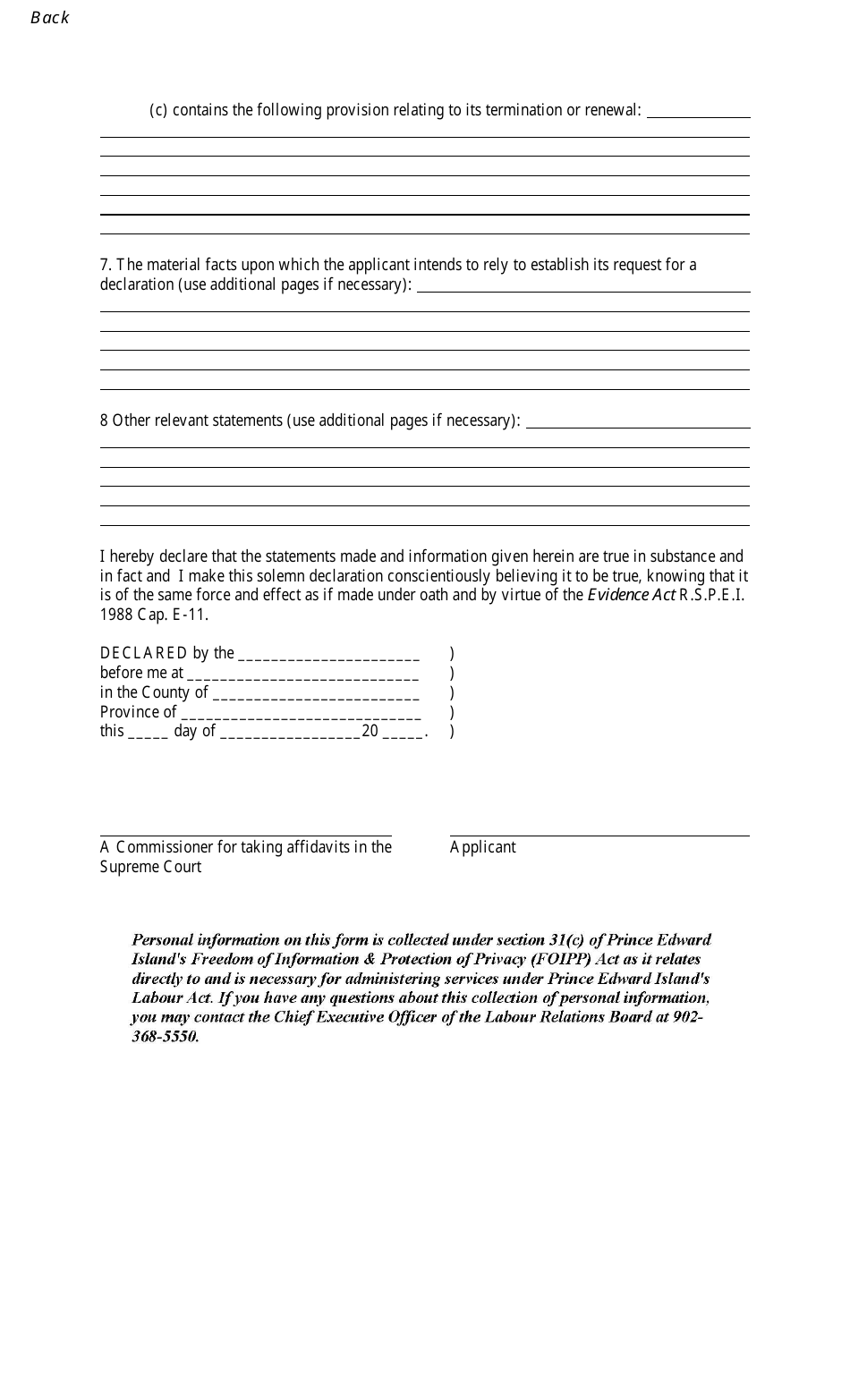 Form 25 Application for Order Concerning Status of Successor Trade Union Before the Labour Relations Board (Prince Edward Island) - Prince Edward Island, Canada, Page 2