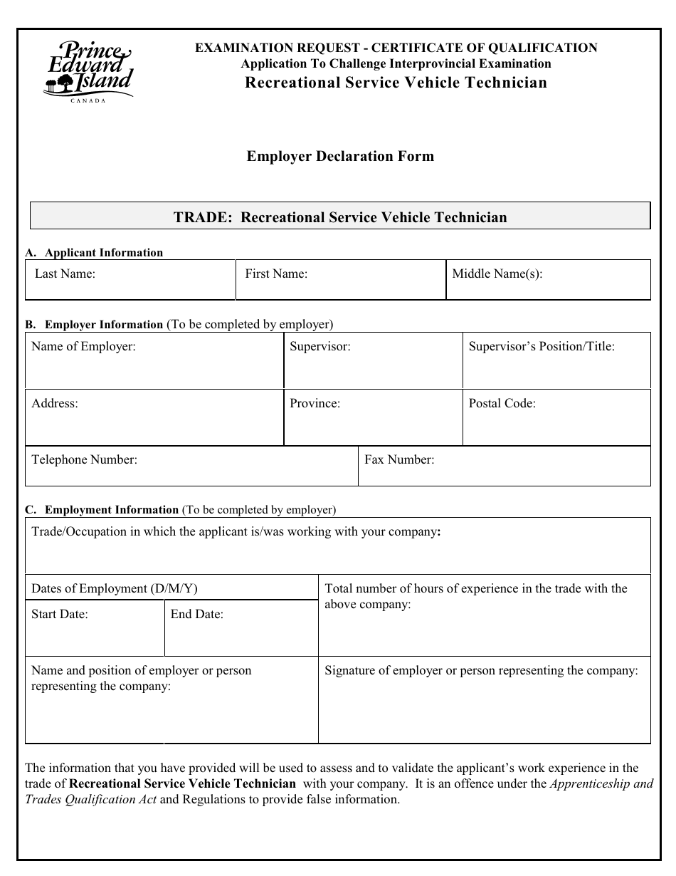Recreation Service Technician Application to Challenge Interprovincial Examination - Prince Edward Island, Canada, Page 5