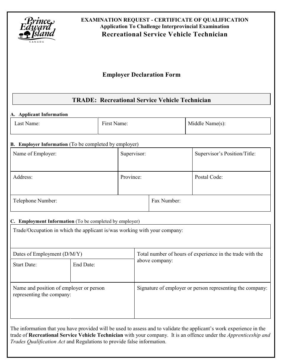 Recreation Service Technician Application to Challenge Interprovincial Examination - Prince Edward Island, Canada, Page 6