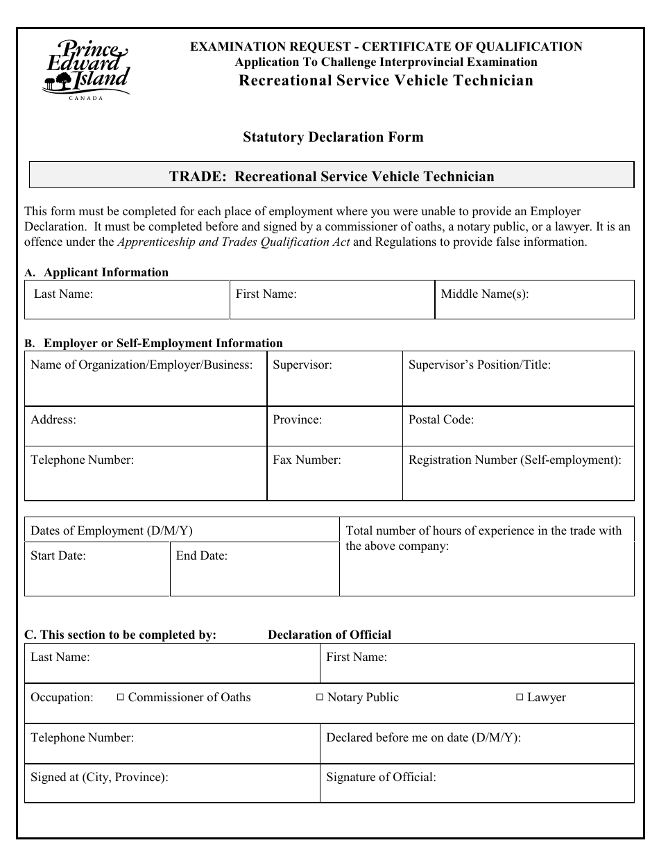 Recreation Service Technician Application to Challenge Interprovincial Examination - Prince Edward Island, Canada, Page 7