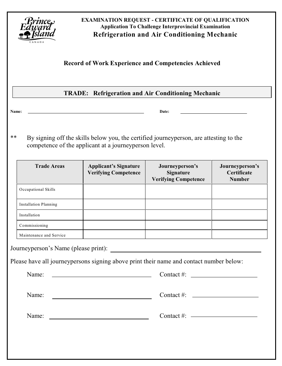 Refrigeration and Air Conditioning Mechanic Application to Challenge Interprovincial Examination - Prince Edward Island, Canada, Page 3