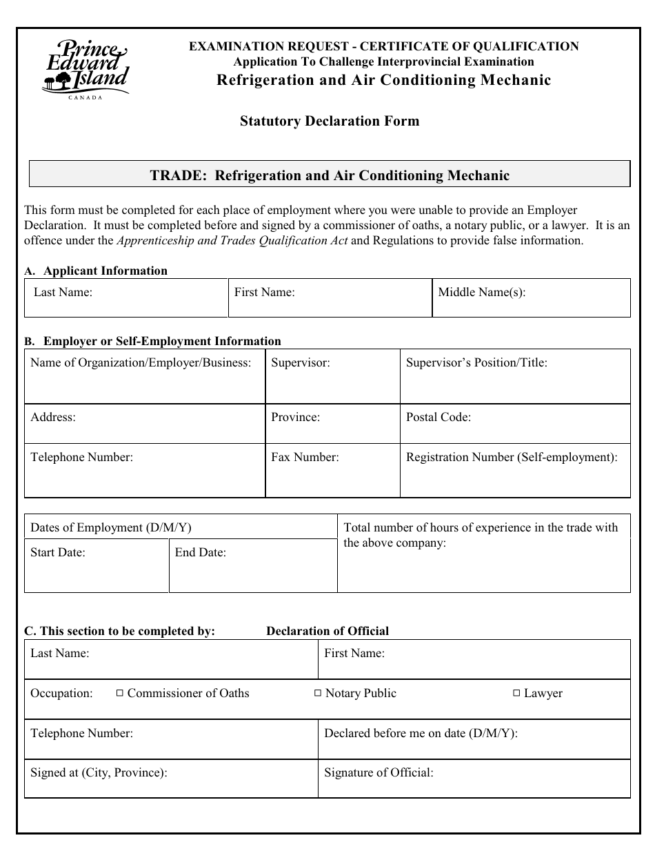 Refrigeration and Air Conditioning Mechanic Application to Challenge Interprovincial Examination - Prince Edward Island, Canada, Page 7