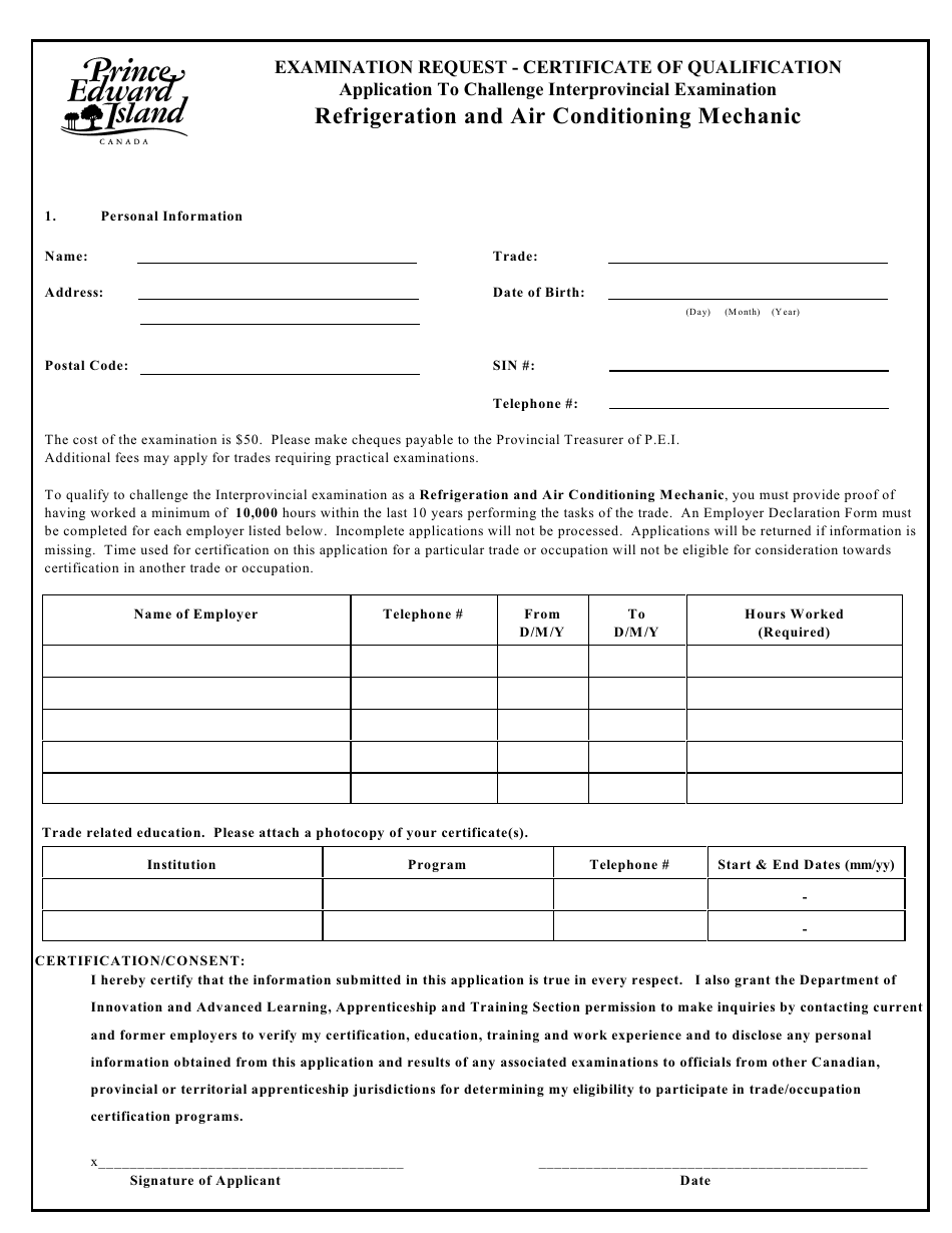 Prince Edward Island Canada Refrigeration and Air Conditioning Mechanic