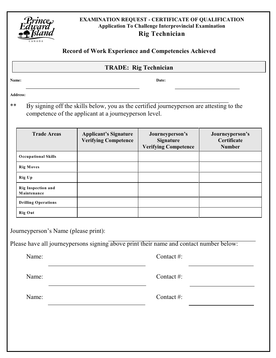 Rig Technician Application to Challenge Interprovincial Examination - Prince Edward Island, Canada, Page 3