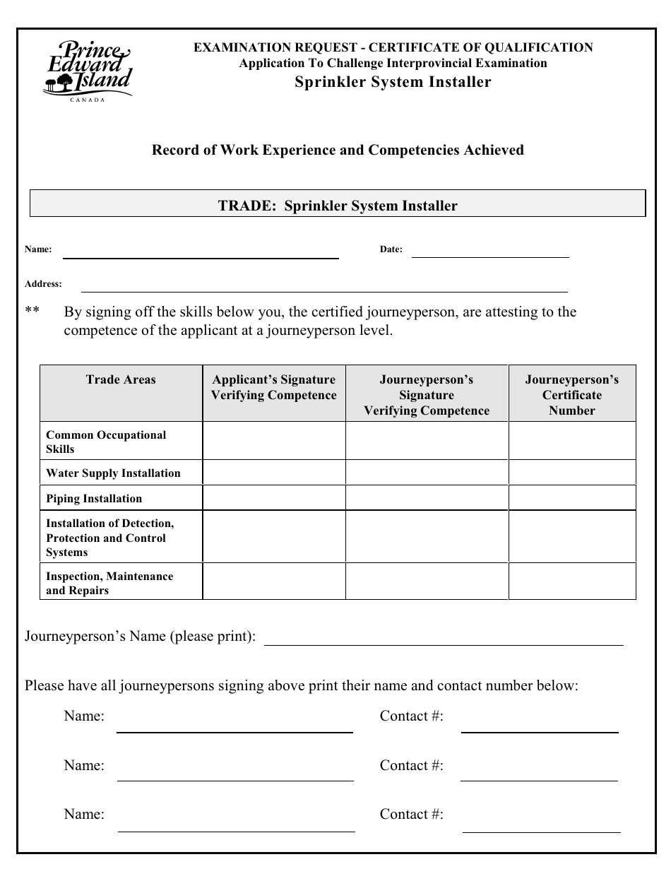 Sprinkler System Installer Application to Challenge Interprovincial Examination - Prince Edward Island, Canada, Page 3