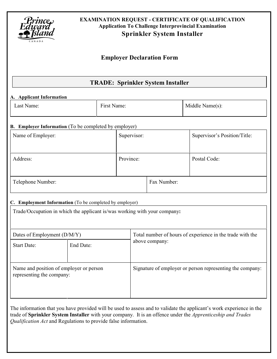 Sprinkler System Installer Application to Challenge Interprovincial Examination - Prince Edward Island, Canada, Page 5