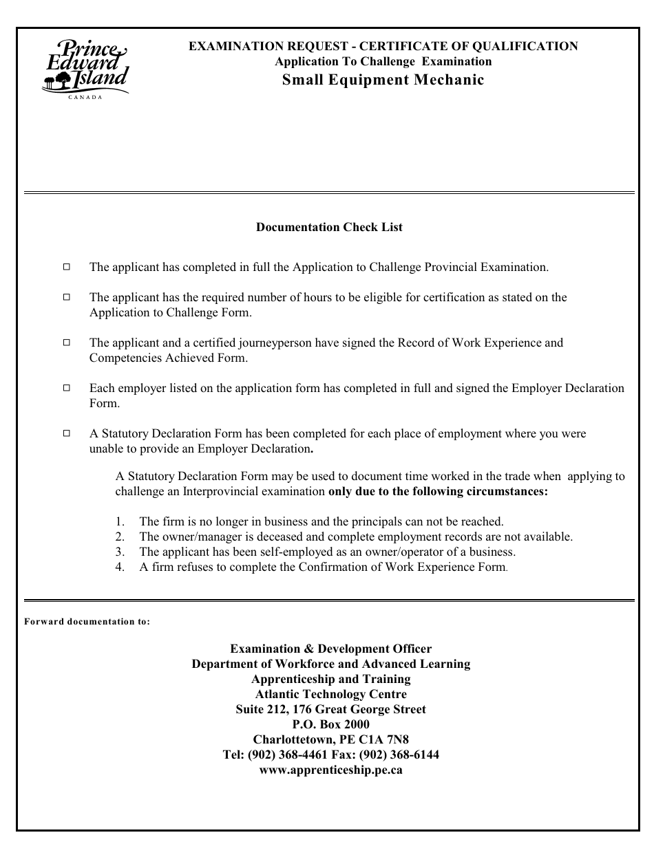 Small Equipment Mechanic Application to Challenge Examination - Prince Edward Island, Canada, Page 2