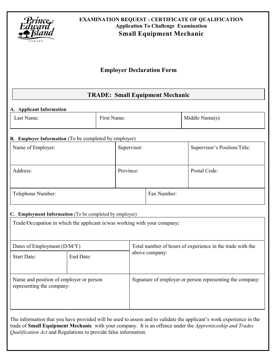 Small Equipment Mechanic Application to Challenge Examination - Prince Edward Island, Canada, Page 5