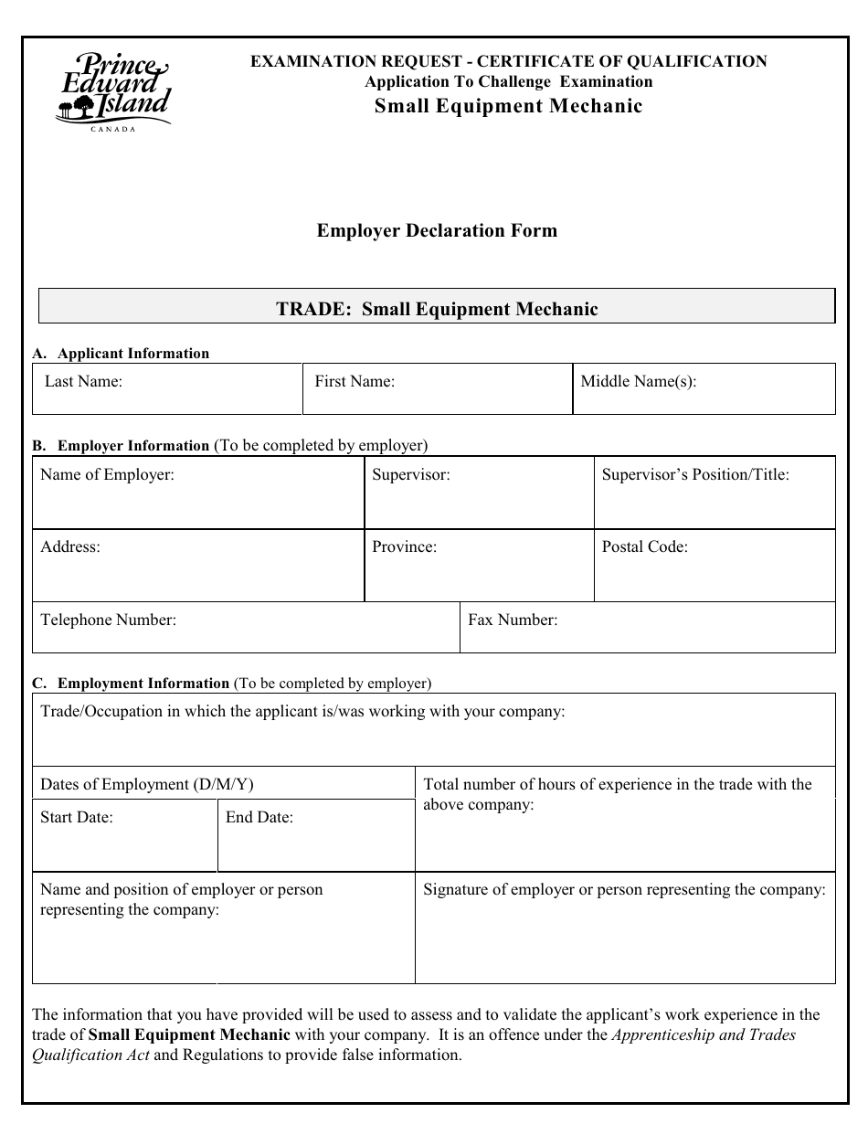 Small Equipment Mechanic Application to Challenge Examination - Prince Edward Island, Canada, Page 6