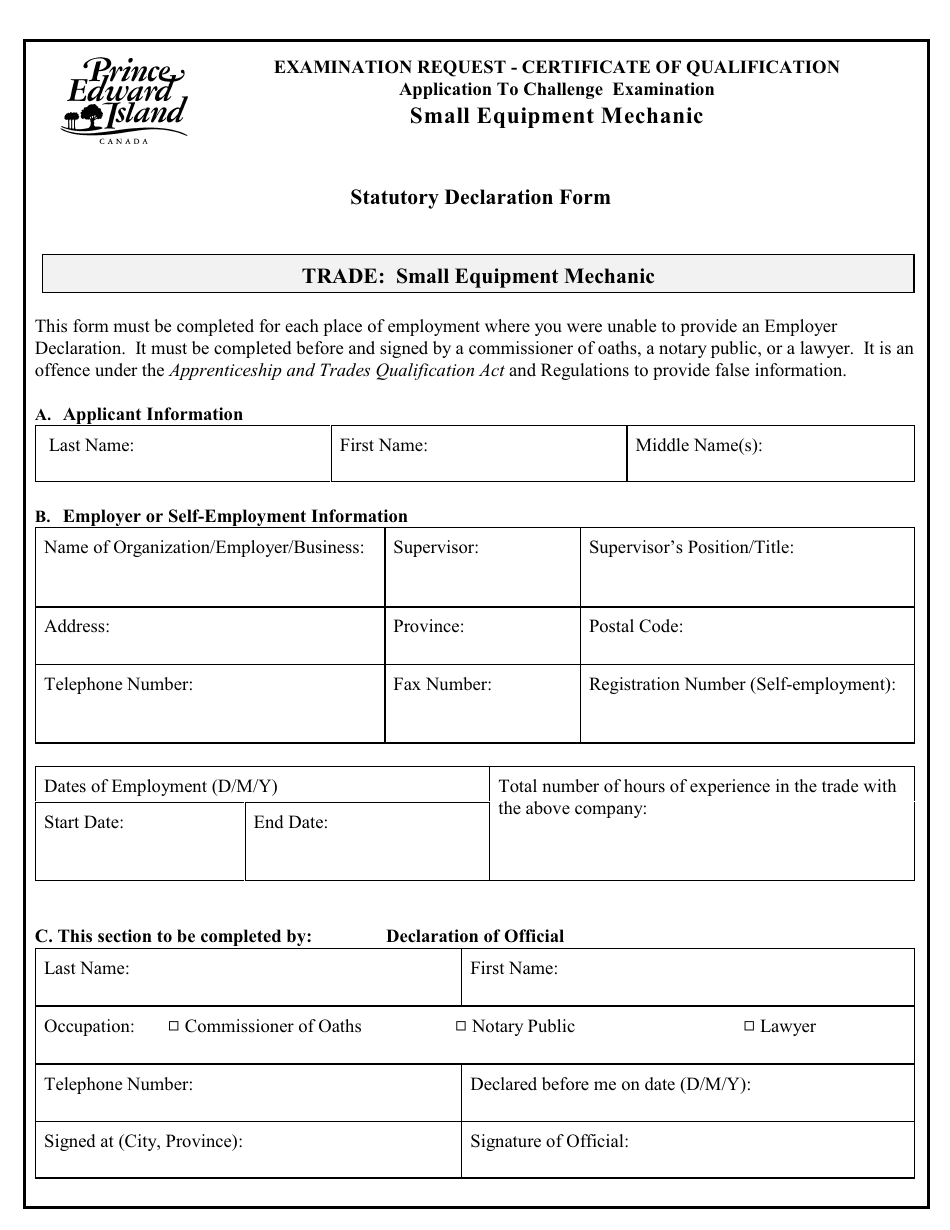 Small Equipment Mechanic Application to Challenge Examination - Prince Edward Island, Canada, Page 7