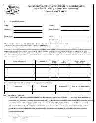 Sheet Metal Worker Application to Challenge Interprovincial Examination - Prince Edward Island, Canada