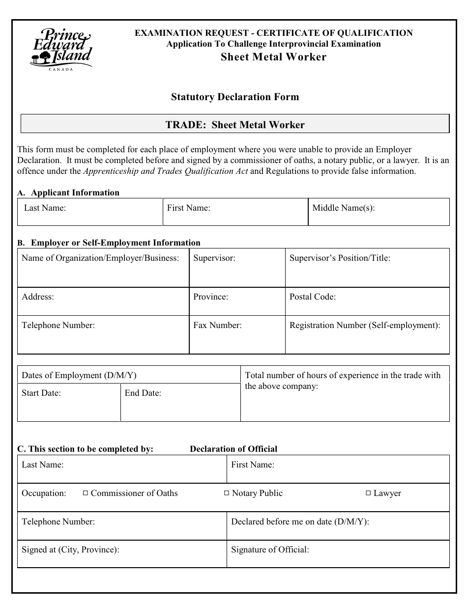 Sheet Metal Worker Application to Challenge Interprovincial Examination - Prince Edward Island, Canada, Page 7