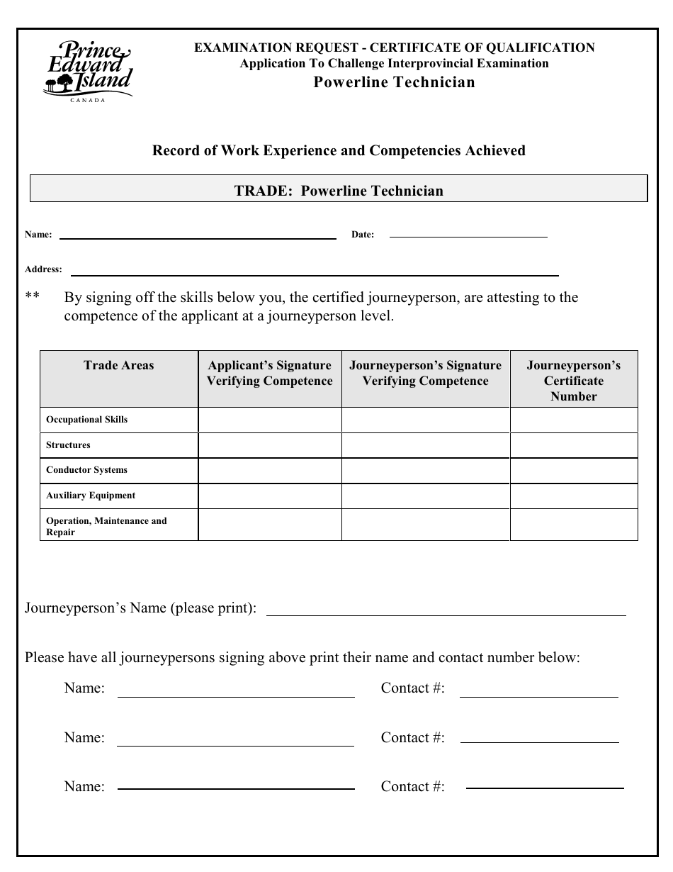 Powerline Technician Application to Challenge Interprovincial Examination - Prince Edward Island, Canada, Page 3