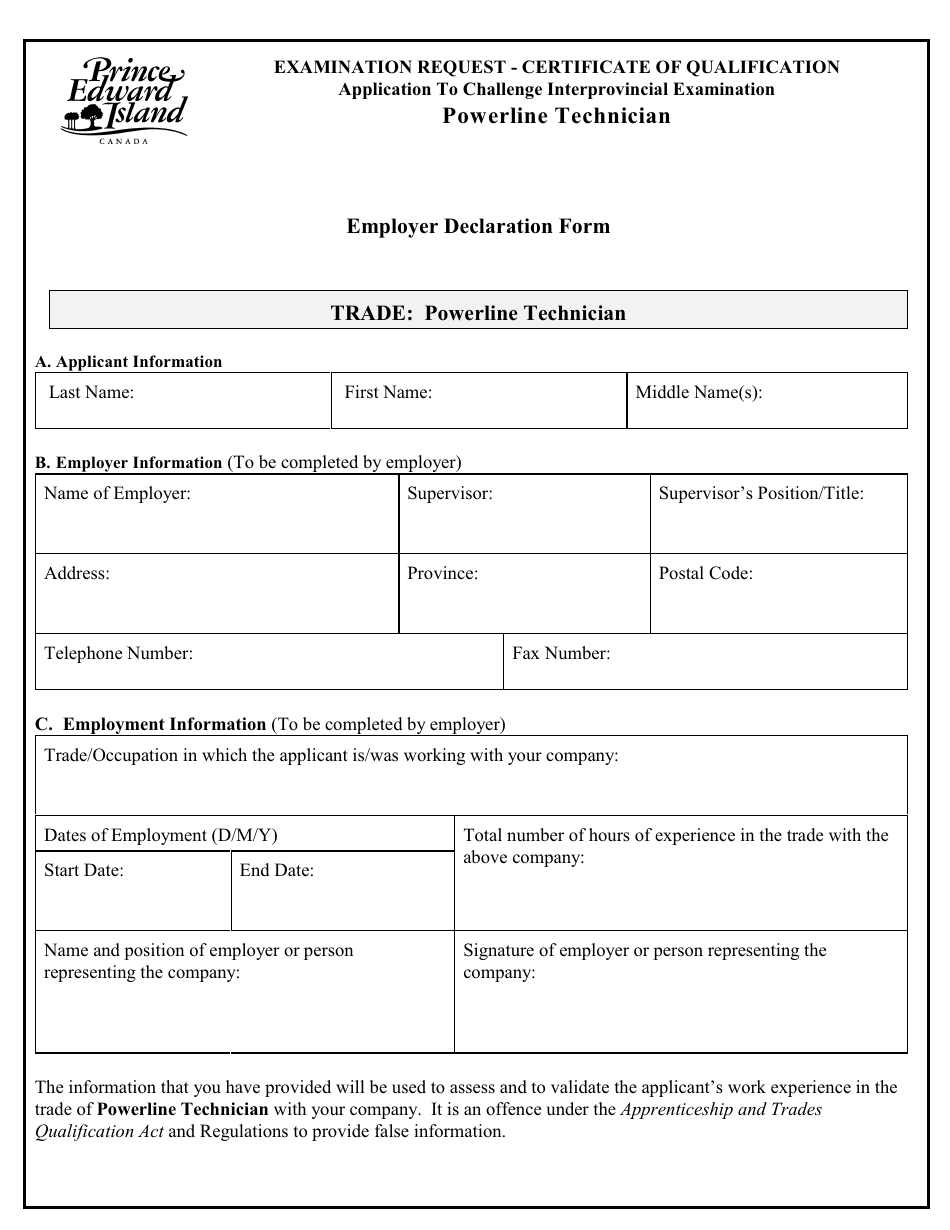 Powerline Technician Application to Challenge Interprovincial Examination - Prince Edward Island, Canada, Page 4