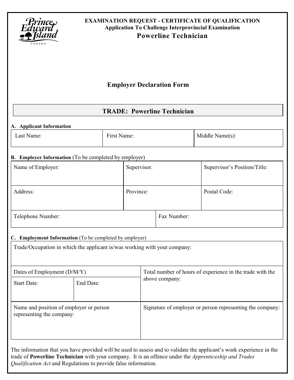 Powerline Technician Application to Challenge Interprovincial Examination - Prince Edward Island, Canada, Page 6