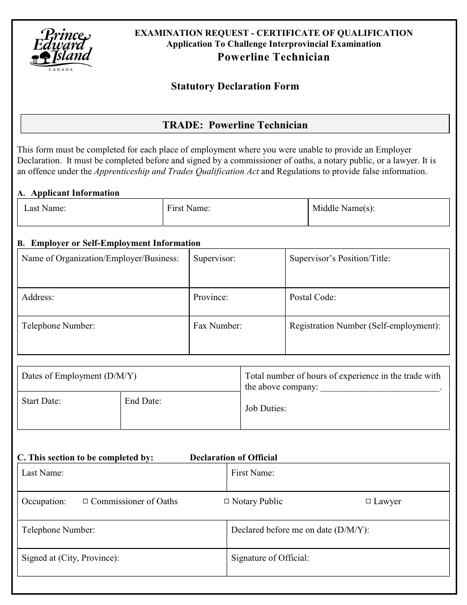 Powerline Technician Application to Challenge Interprovincial Examination - Prince Edward Island, Canada, Page 7