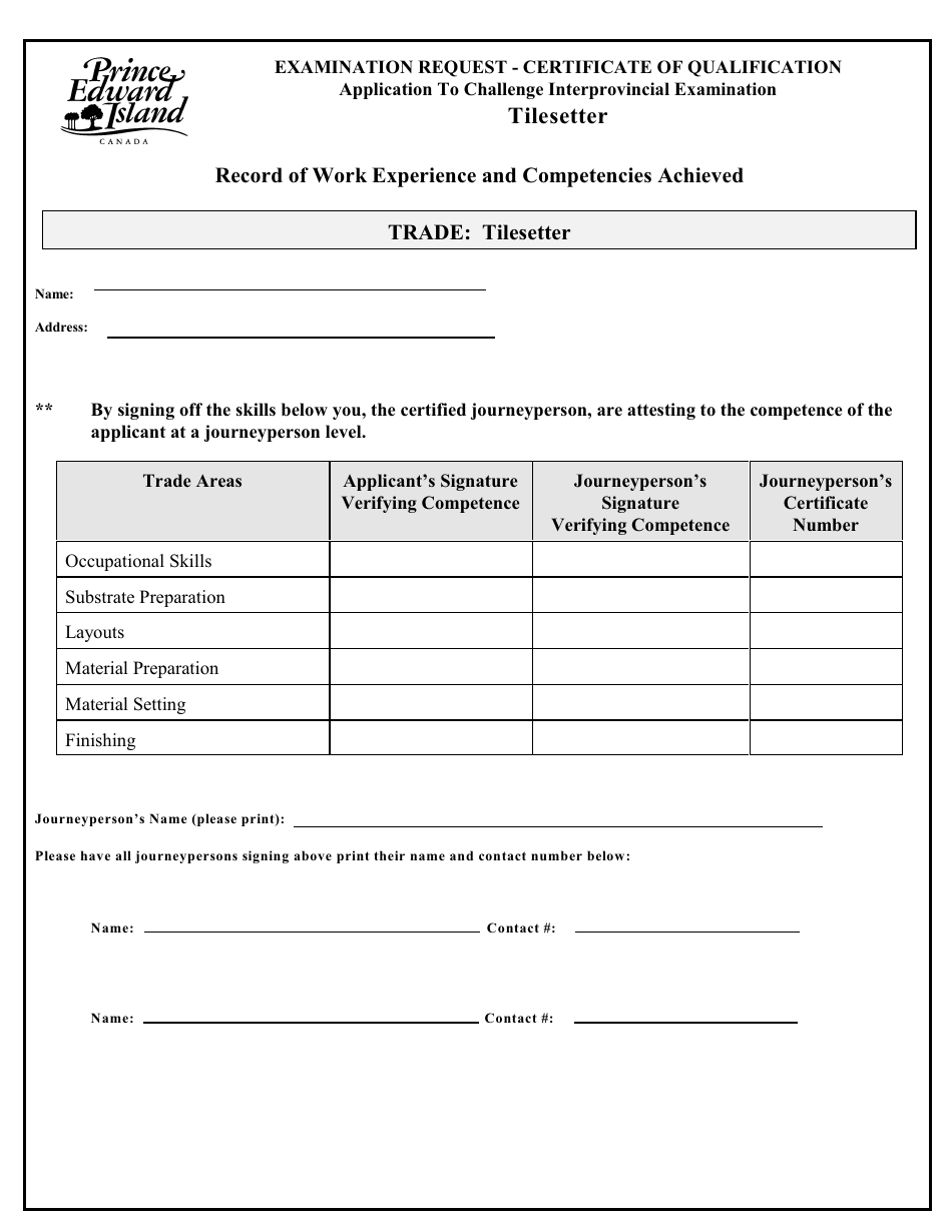 Tilesetter Application to Challenge Interprovincial Examination - Prince Edward Island, Canada, Page 3